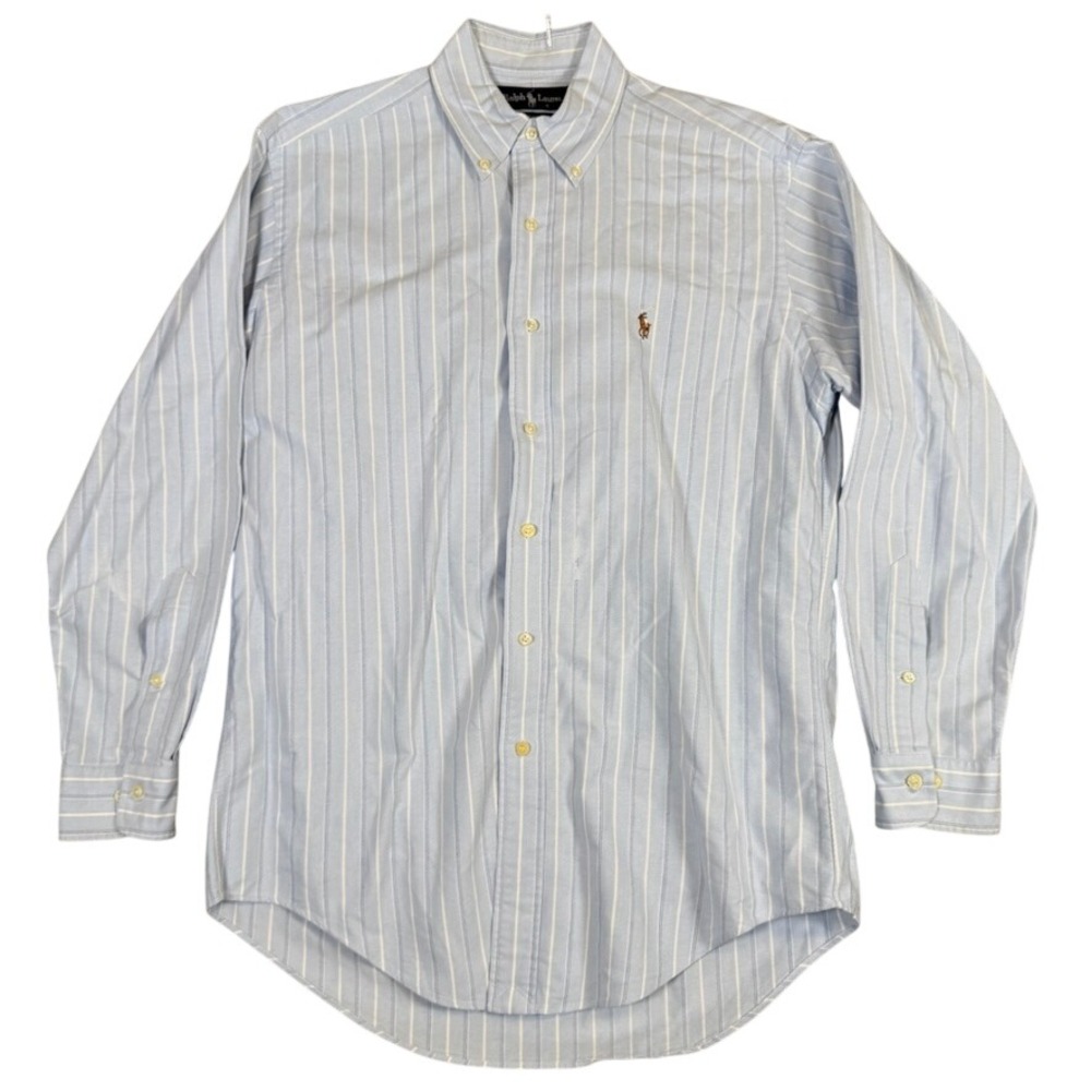 Ralph Lauren Yarmouth Mens 15 32/33 Blue White Striped Oxford Button Down Shirt